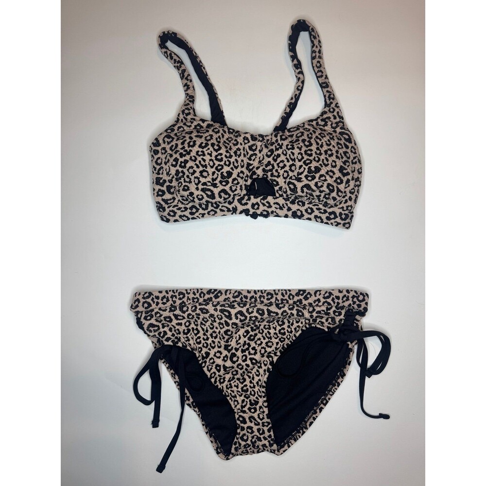 Time and Tru Animal Jacquard Side Tie Mid-Rise Bottom Bikini Swimsuit Size M